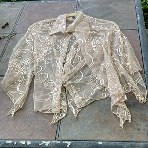 Bay Studio Cream Embellished Blouse with Tie Front